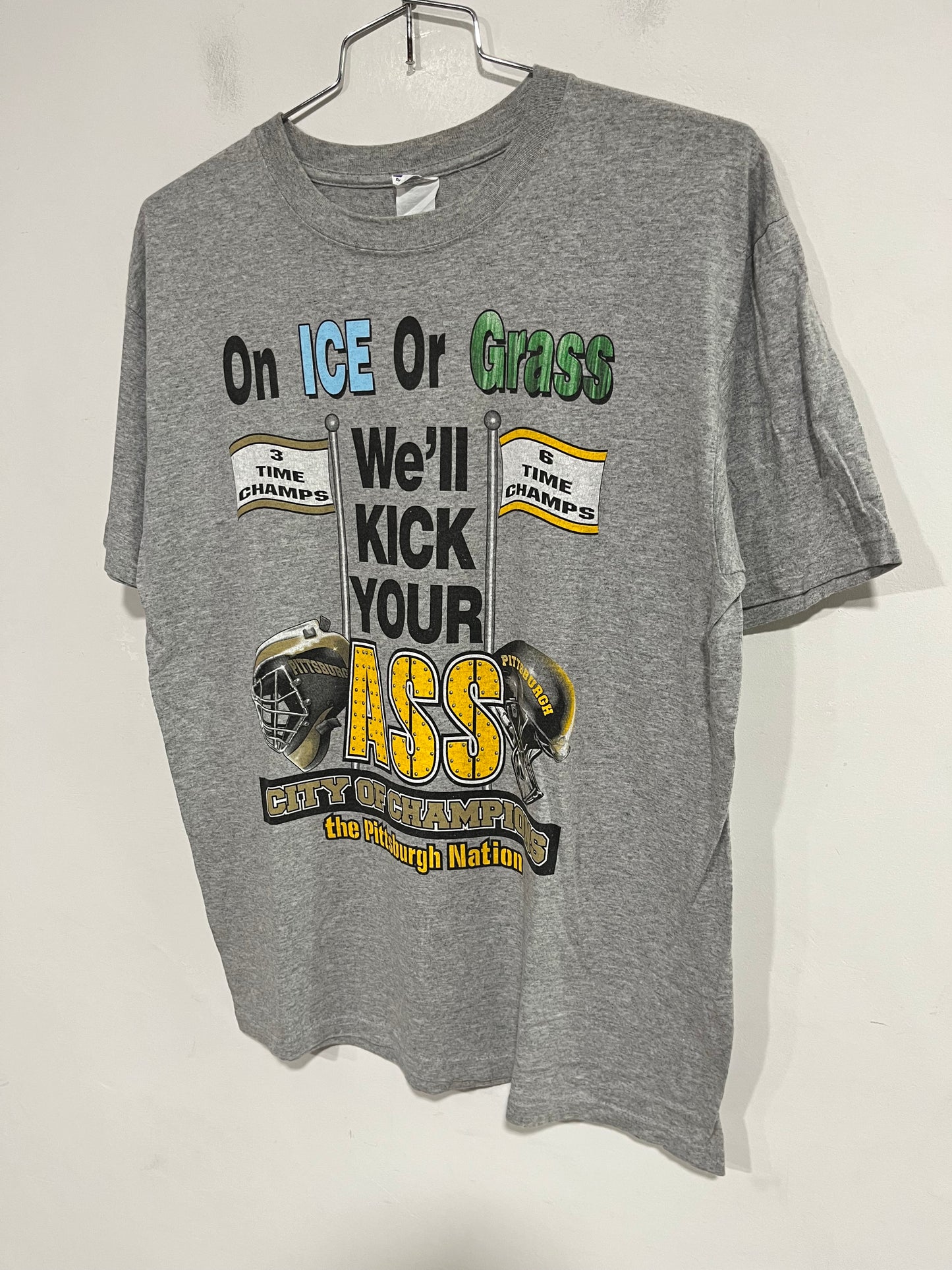 Rara t shirt celebrativa Pittsburgh Steelers e Penguins (G569)