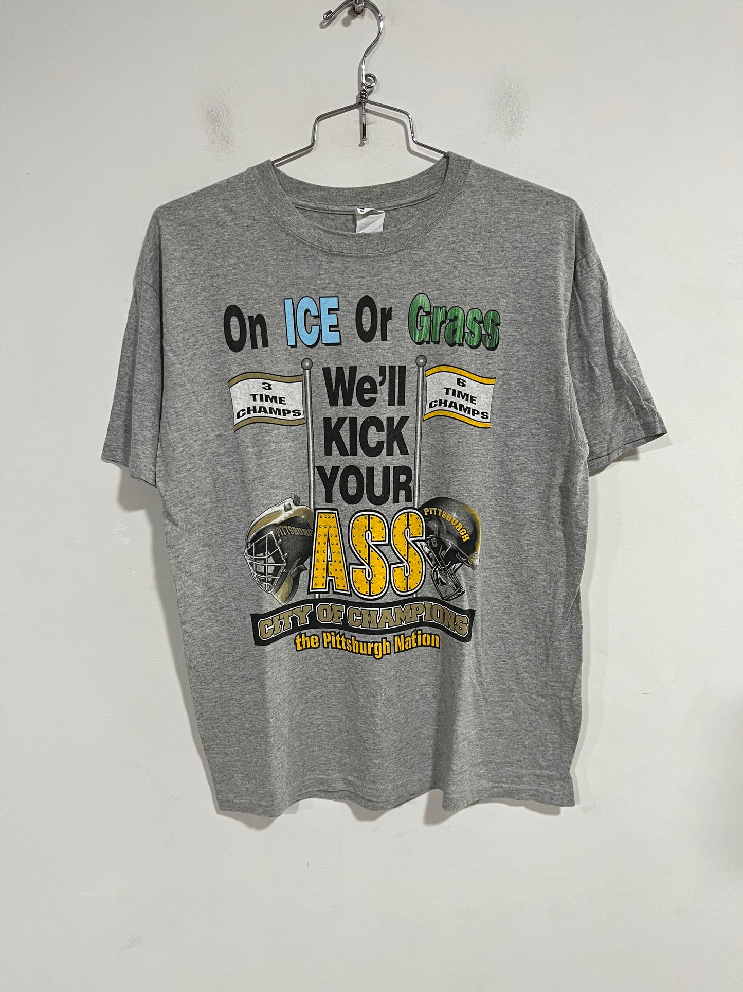 Rara t shirt celebrativa Pittsburgh Steelers e Penguins (G569)