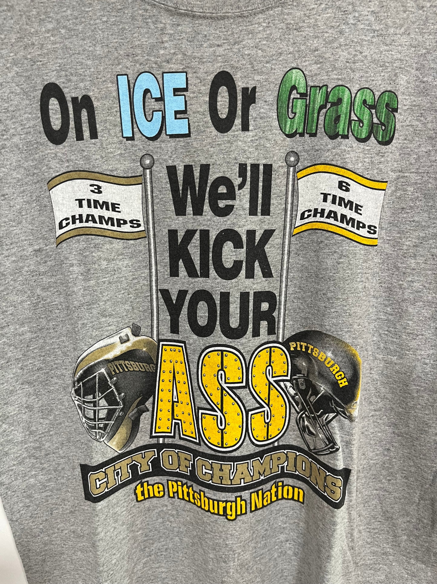 Rara t shirt celebrativa Pittsburgh Steelers e Penguins (G569)