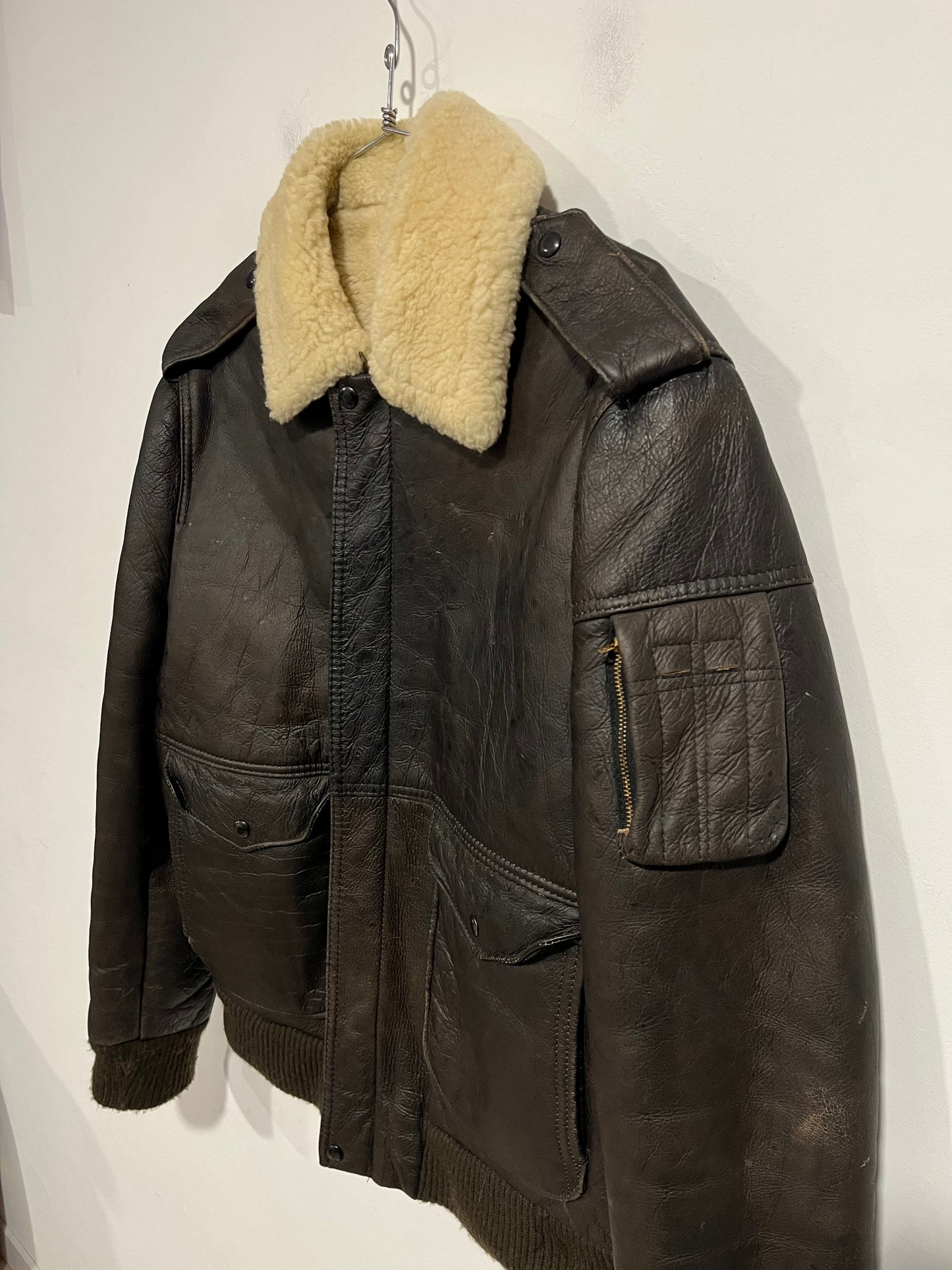 Giacca Aviatore anni 80/90 in vera pelle con sherpa interno (F886)