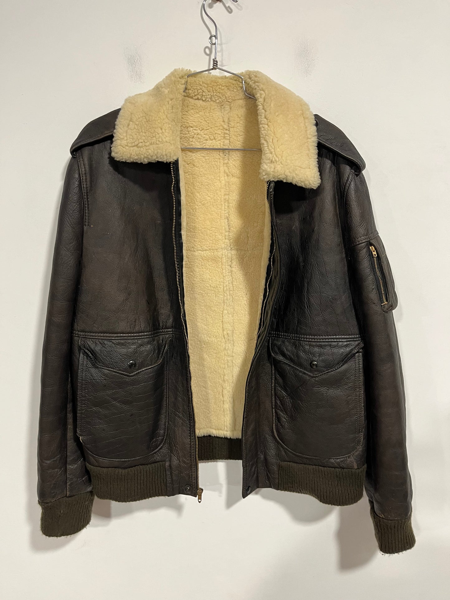 Giacca Aviatore anni 80/90 in vera pelle con sherpa interno (F886)